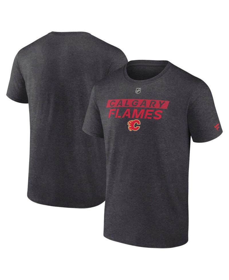 Men's Heather Charcoal Calgary Flames Authentic Pro Core Primary T-Shirt