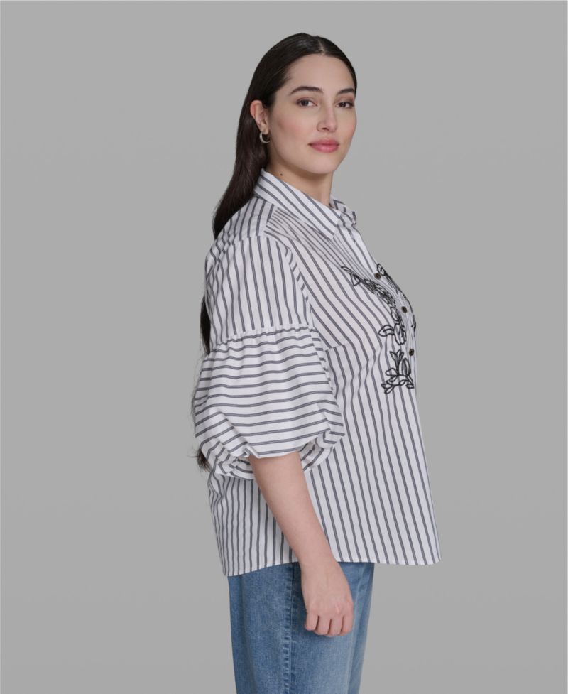 Plus Size Cotton Collared Shirt