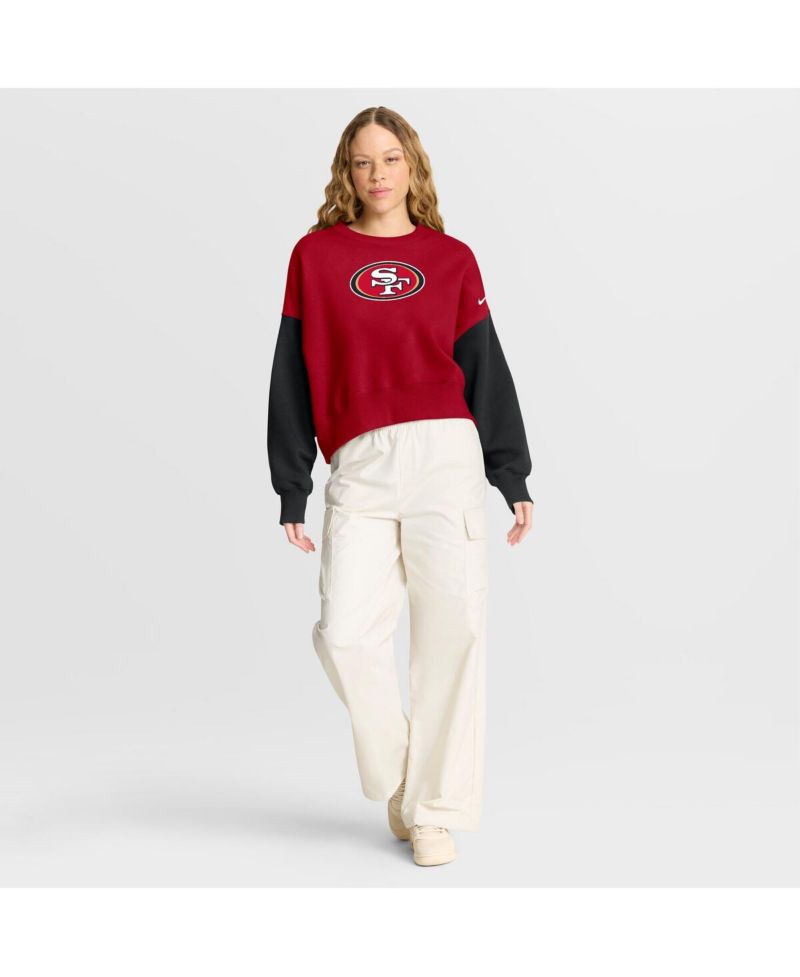 Women's Scarlet San Francisco 49ers Oversized Color Block Pullover Sweatshirt