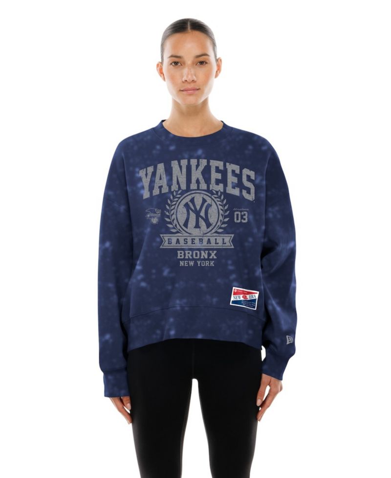 Women's Navy New York Yankees Throwback Oversized Boxy Sweatshirt