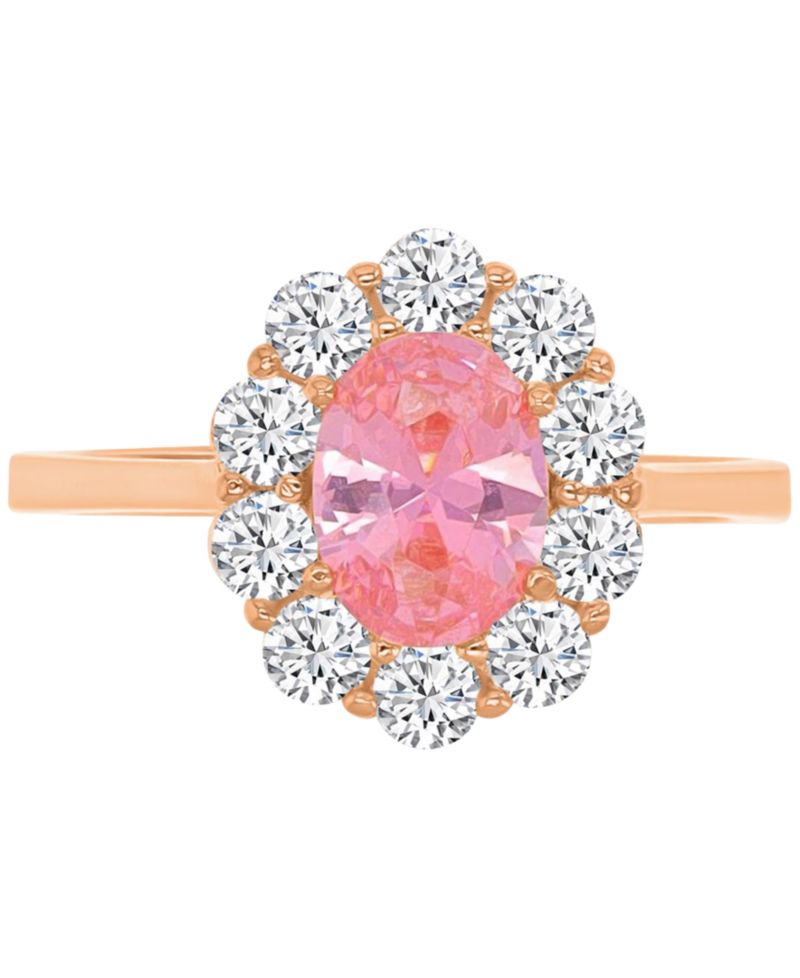 Lab-Created Morganite (2-1/20 ct. t.w.) & Cubic Zirconia Halo Ring in 14k Rose Gold-Plated Sterling Silver