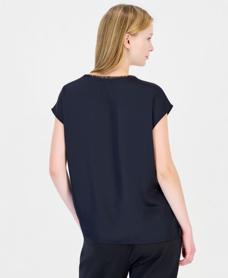 ASL Petite Fringe Satin Blouse
