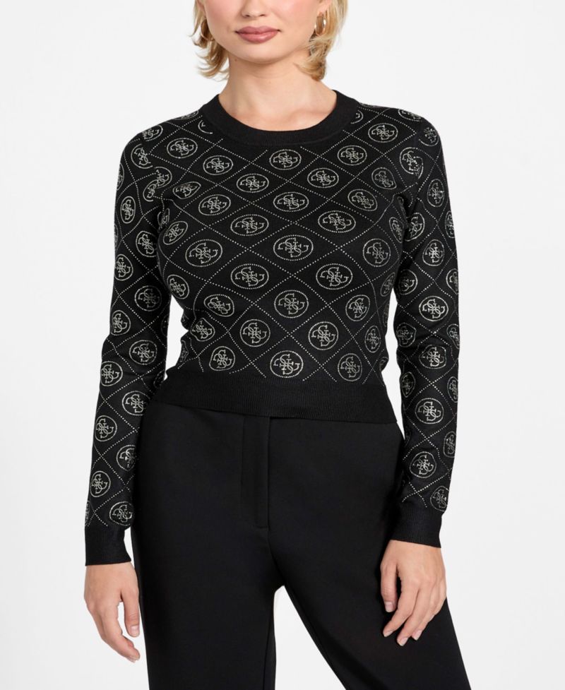 Women's Long-Sleeve Crewneck Rhinestones 4G Sweater