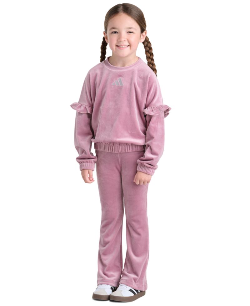 Girls' 2T-6X Velour Crewneck Pullover and Flare-Leg Pants, 2-Piece Set