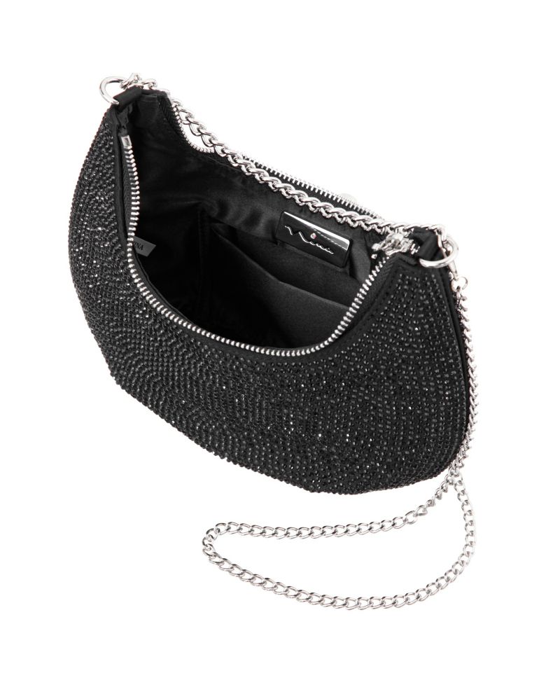 All Over Crystal Crescent Moon Crossbody Bag