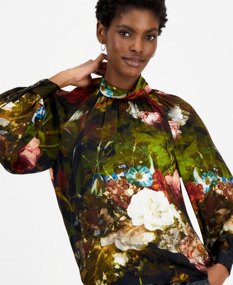 Women's Vivian Mock Neck Long-Sleeve Floral-Print Blouse