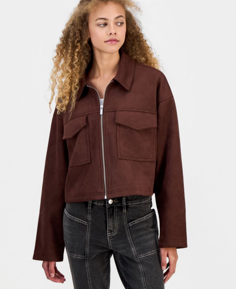 Juniors' Faux-Suede Cropped Jacket