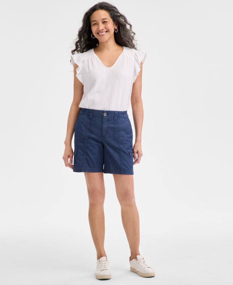 Women's Petite Mid-Rise Comfort-Waist Cargo Shorts