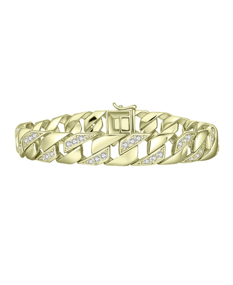 Sterling Silver Iced Out CZ Pave Braided Cuban Chain Bracelet