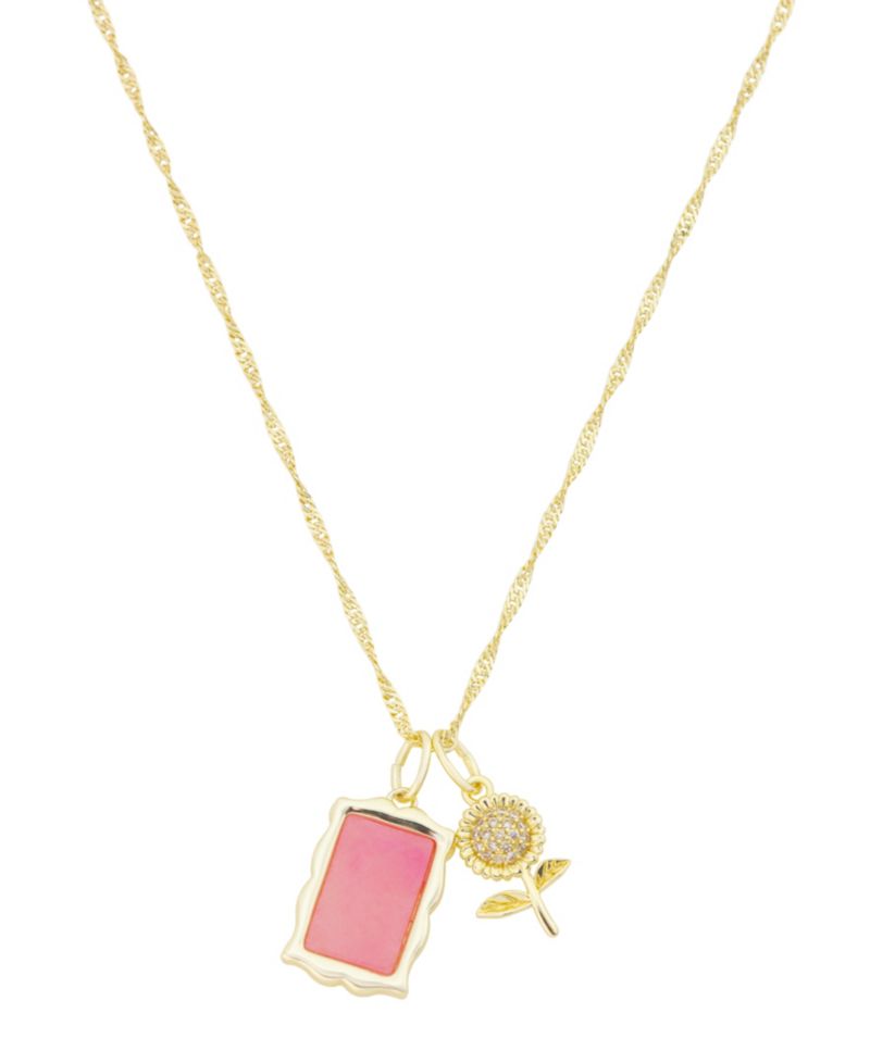 Cubic Zirconia and Semi Precious Stone Floral Cluster Charm Pendant Necklace