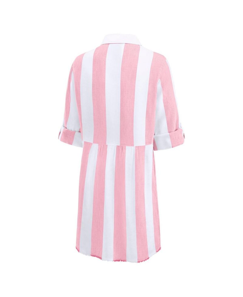Women's Pink/White Kansas City Chiefs Rugby Beach Stripe Button-Up Tunic