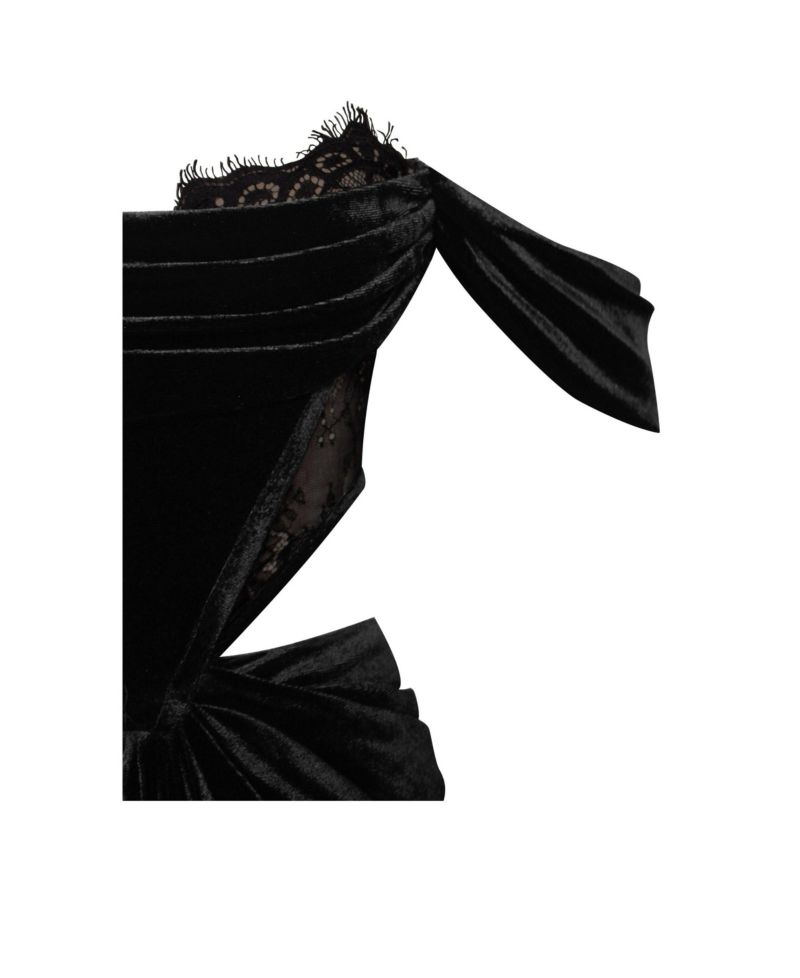 Women's Quintessa Black Lace Velvet Corset Off Shoulder Gown