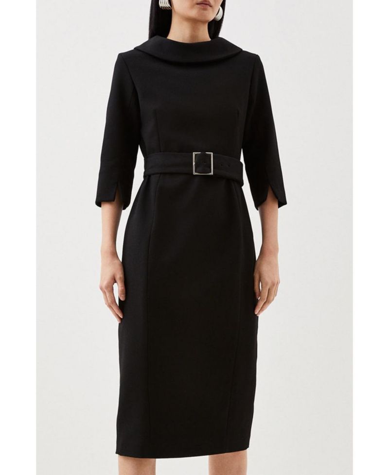 Women's Roll Neck Pencil Midi Dress