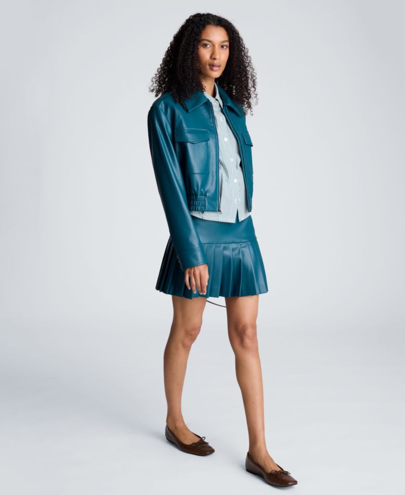 Women's Cropped Faux Leather Bomber Jacket