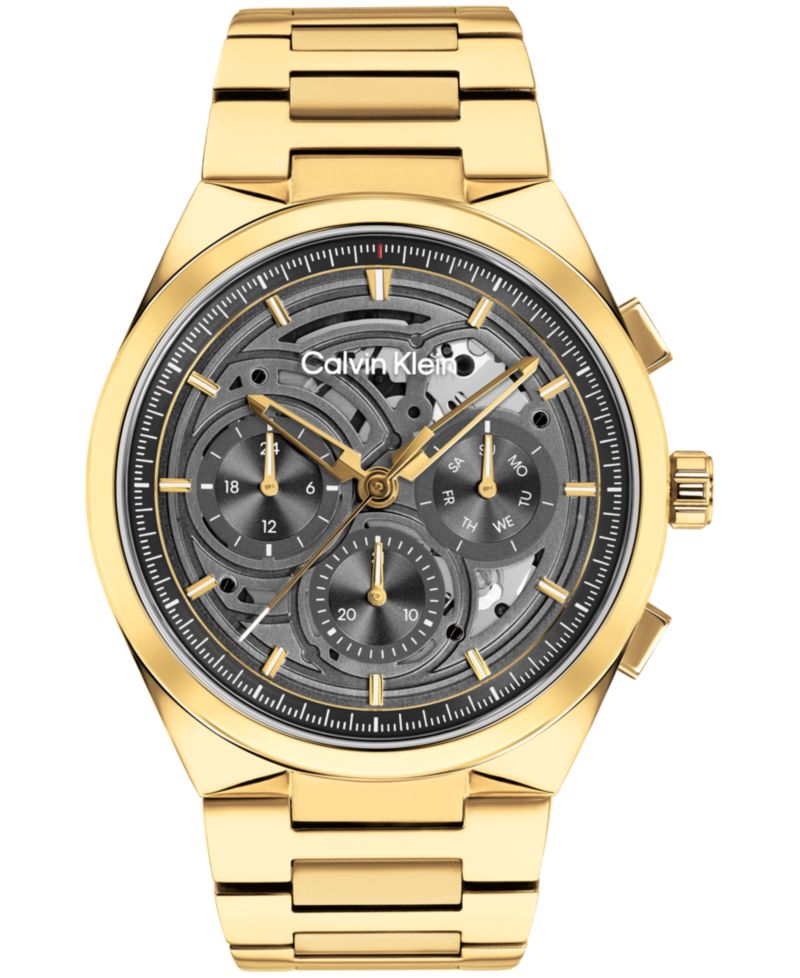 Men's Distinguish Skeleton Gold-Tone Stainless Steel Bracelet Watch 44mm