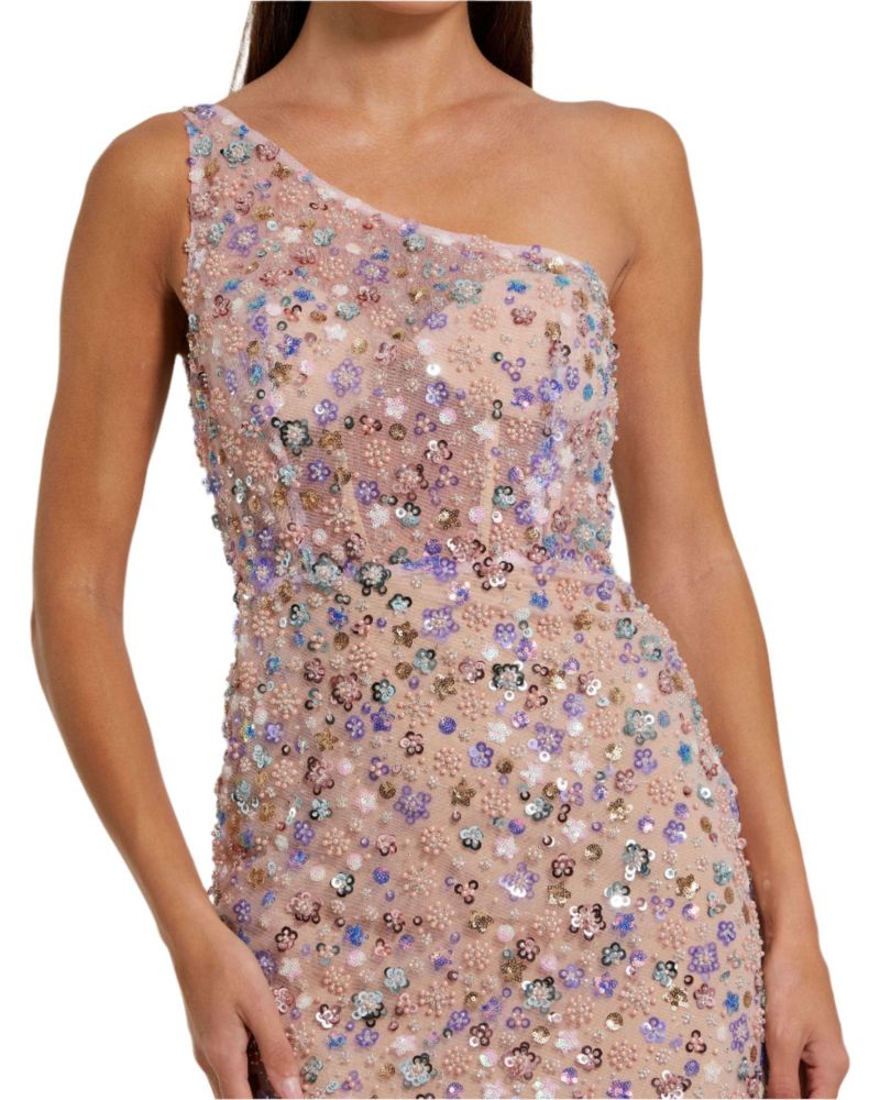 Women's Floral Embellished One Shoulder Gown