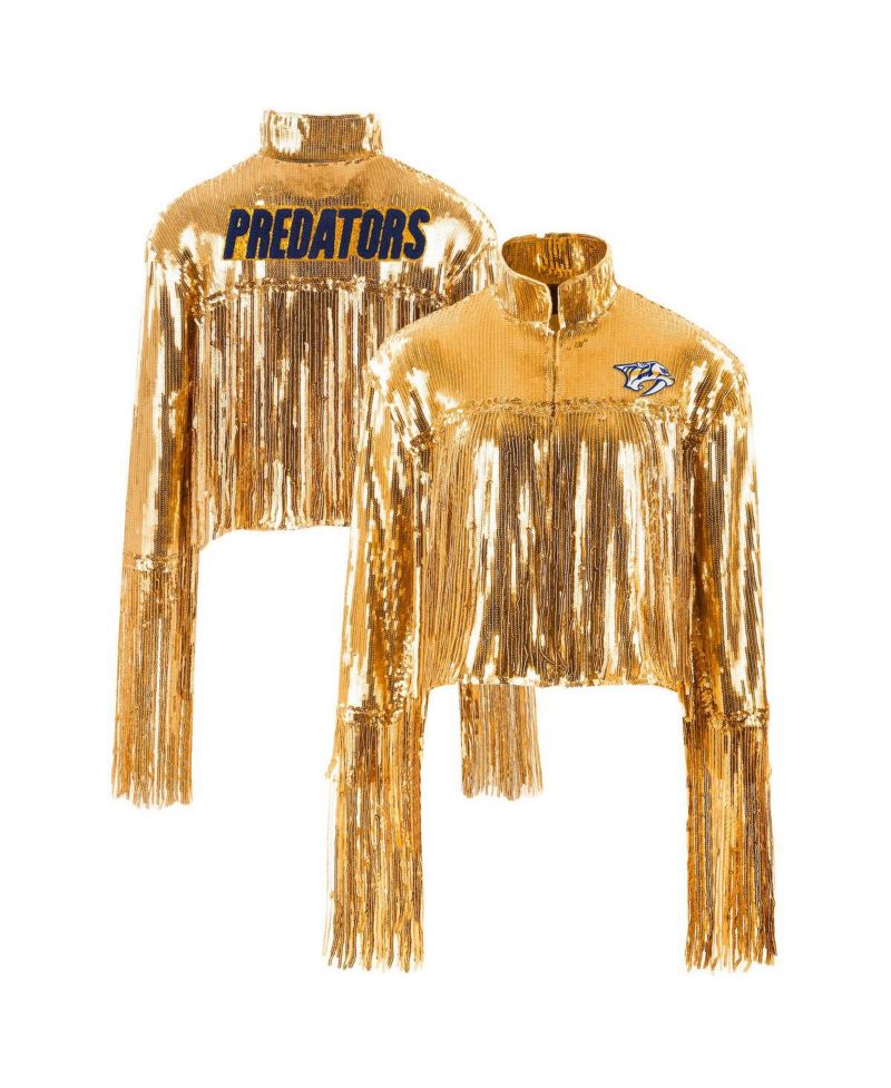 Women's Gold Nashville Predators Cropped Sequin Fringe Jacket