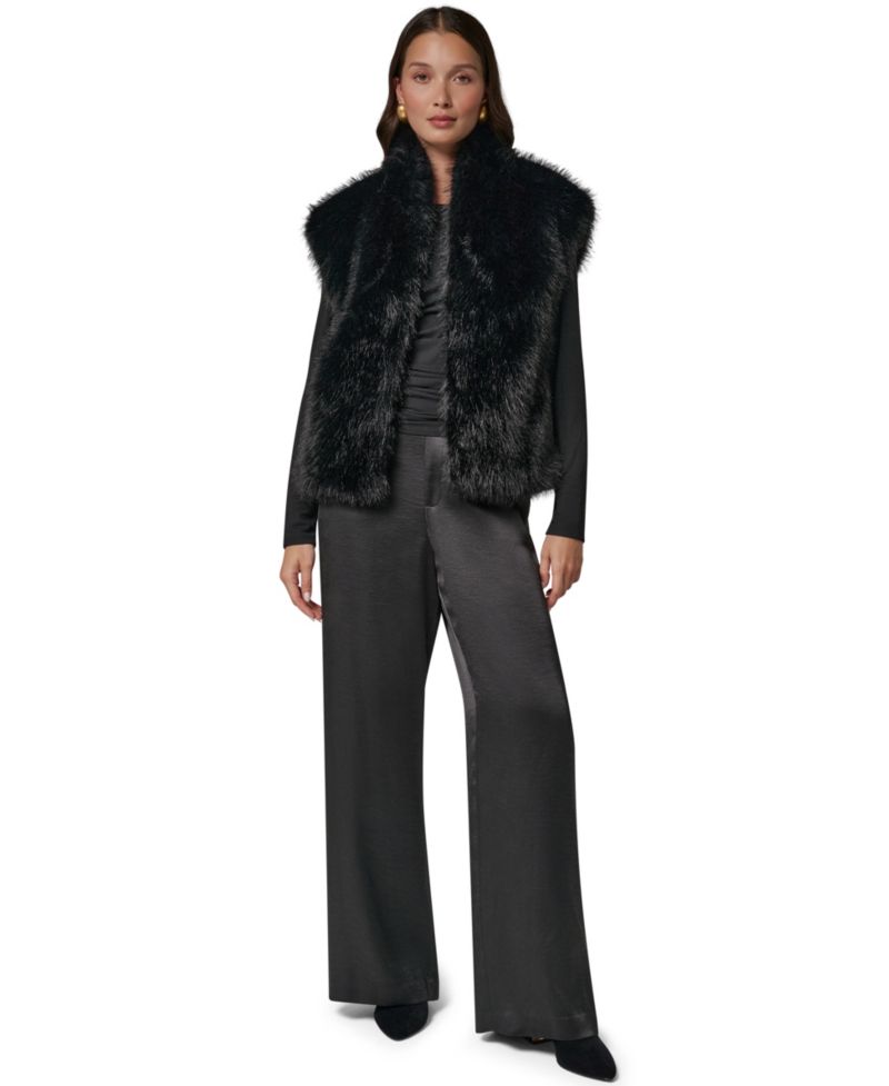Petite Faux Fur Sleeveless Collared Vest