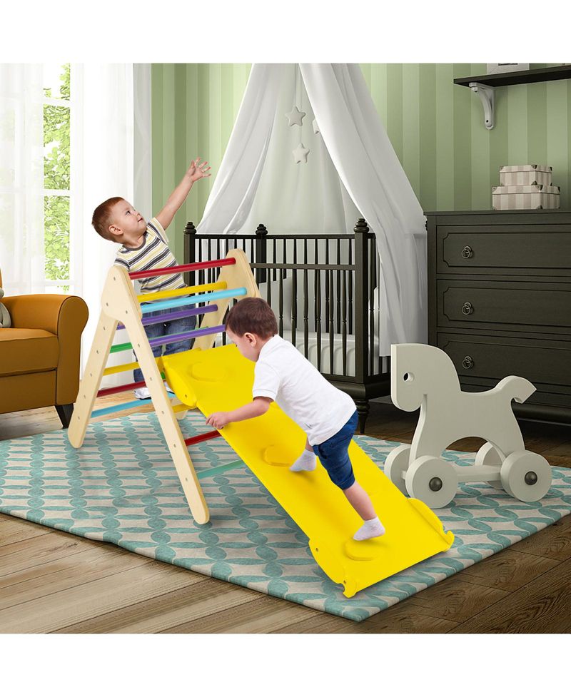 3-in-1 Wooden Climbing Triangle with Reversible Ramp, 2-Piece Set