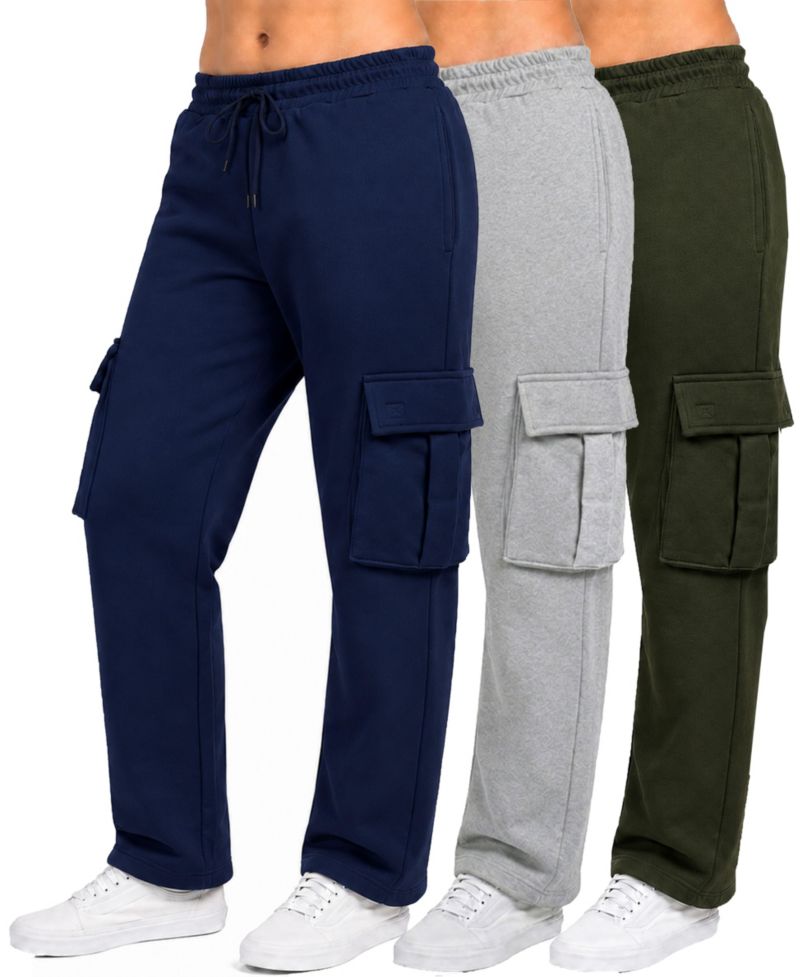 Women's Loose-Fit Cargo Fleece-Lined Jogger Sweatpants, 3-Pack