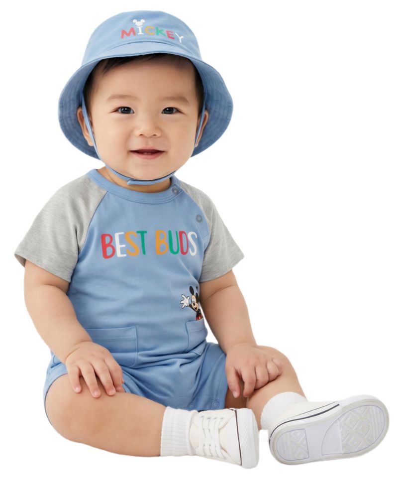 Baby Boys' Mickey Print Romper and Hat, 2-Piece Set