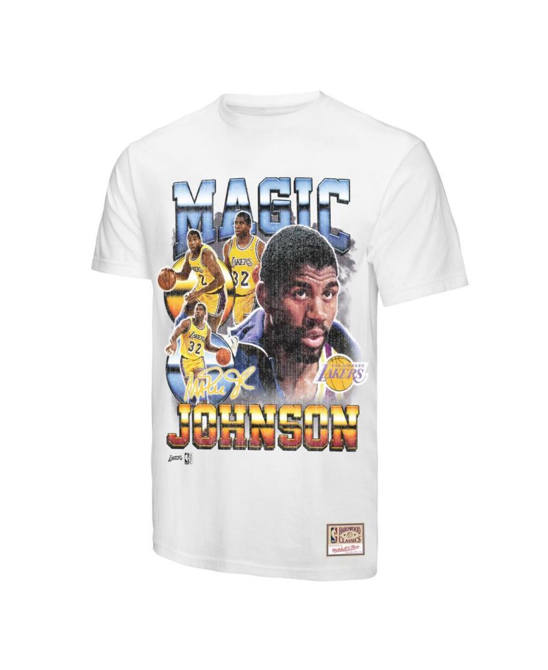 Men's Magic Johnson White Los Angeles Lakers Commemorative Collage T-Shirt