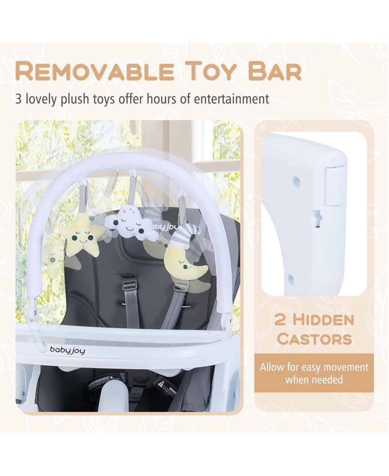 Foldable Baby High Chair with Adjustable Height and Reclining Seat