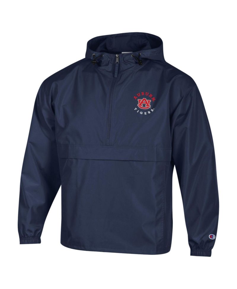 Men's Navy Auburn Tigers Packable Hooded Windbreaker Half-Zip Jacket