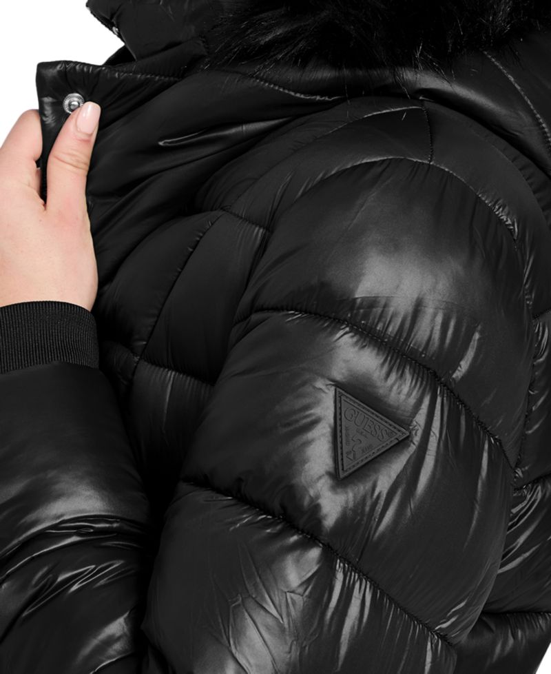 Women's Faux-Fur Trim Hooded Maxi Puffer Coat