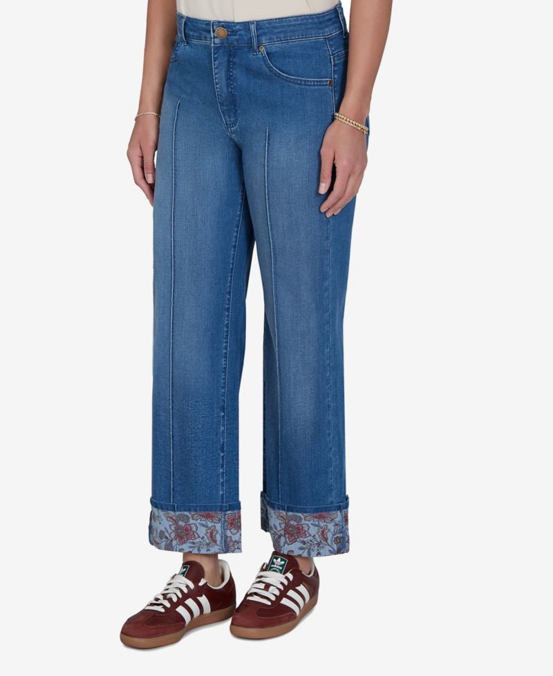 Petite High-Waisted Floral-Print Cuff Ankle Jeans