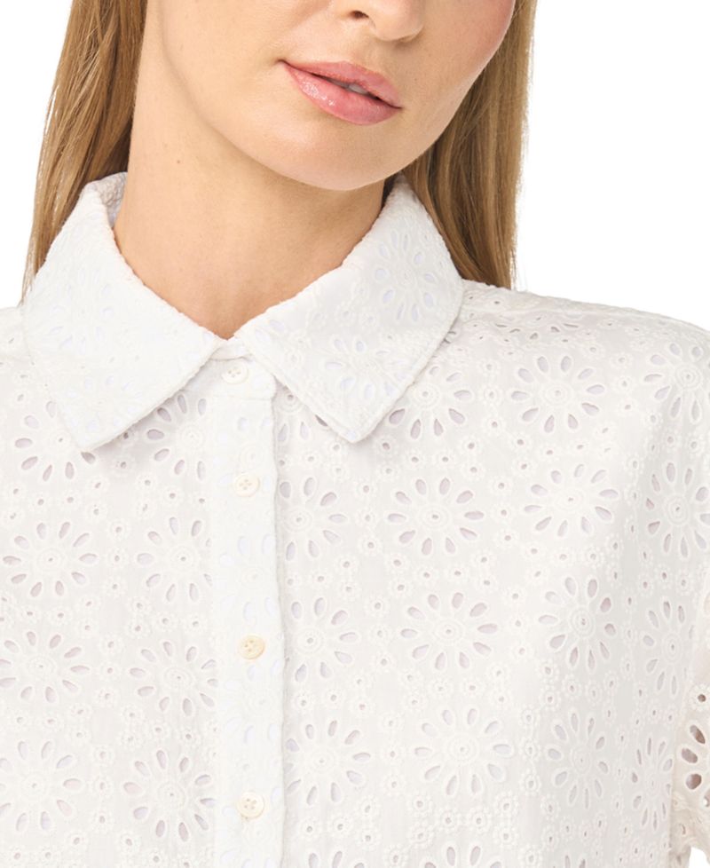 Women's Eyelet Short-Sleeve Button-Down Blouse
