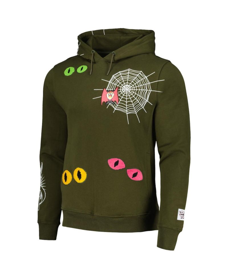 Men's and Women's Olive Looney Tunes Taz Dracula Horror Pullover Hoodie