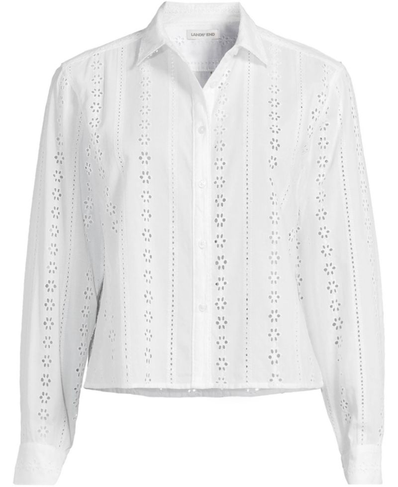 Women's Eyelet Cropped Button Front Shirt