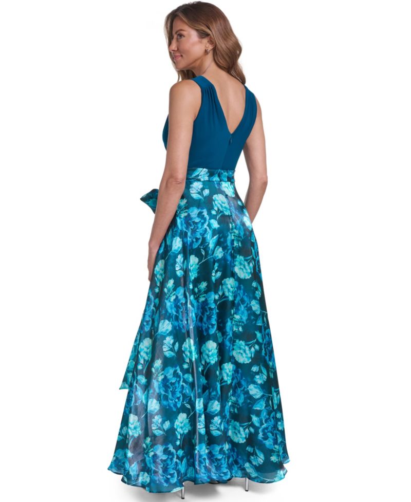 Women's Wrap Surplice Ball Gown Dress with Sash