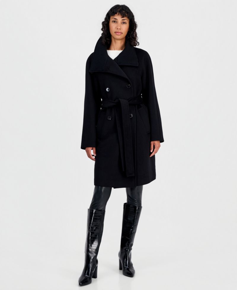 Women's Double-Breasted Wrap Knit-Collared Coat