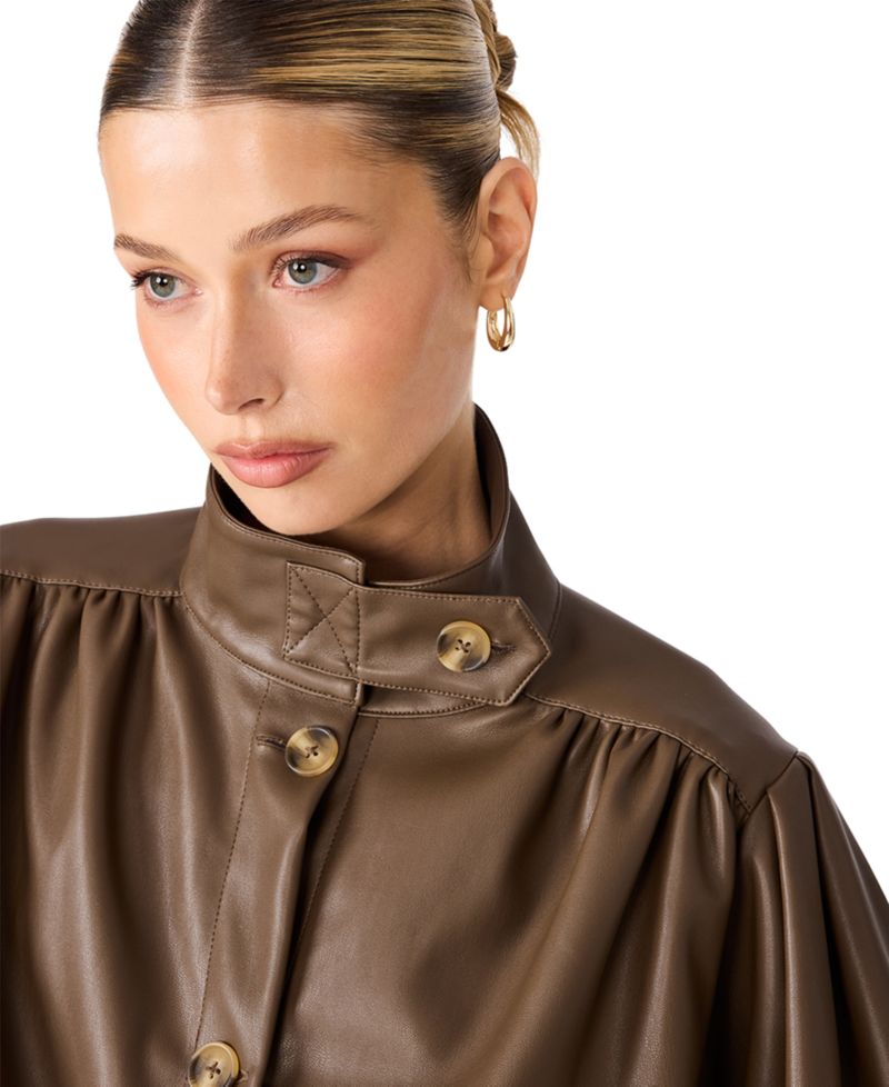 Women's DeeDee Cropped Puff-Sleeve Faux Leather Jacket