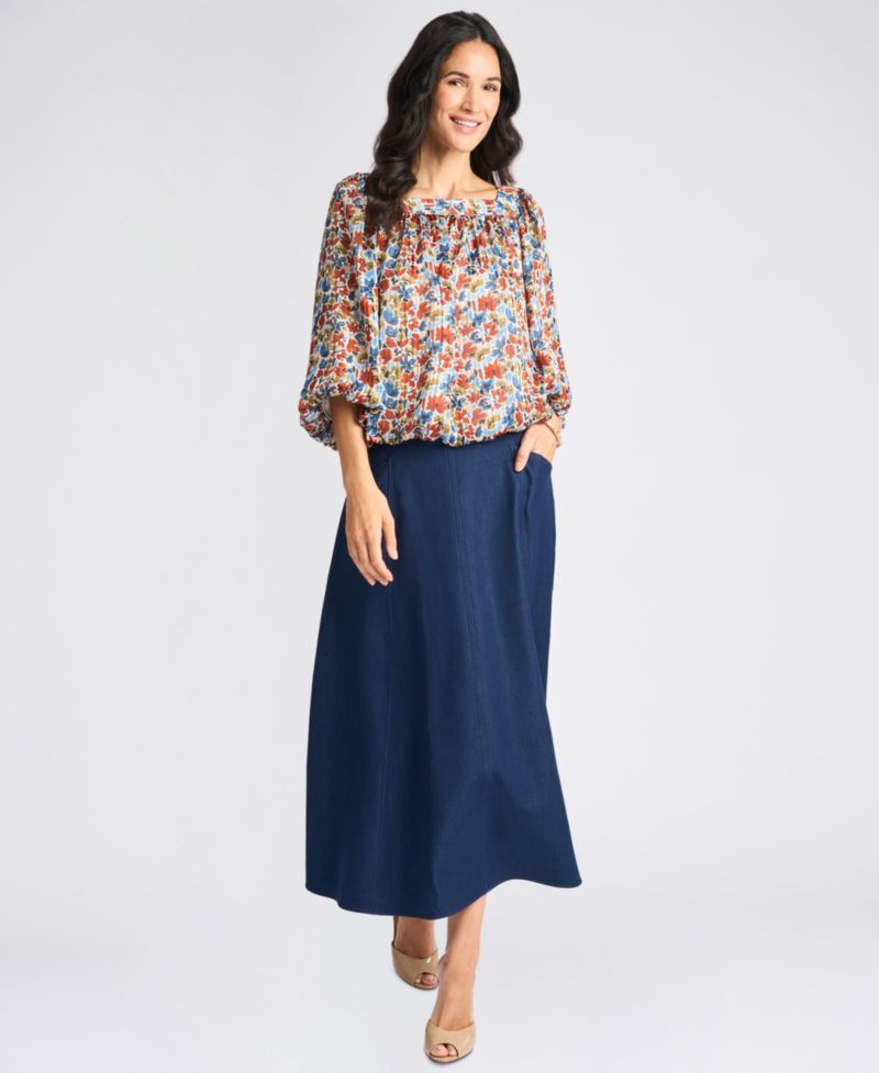 Women's Floral Square Neck 3/4-Sleeve Blouse