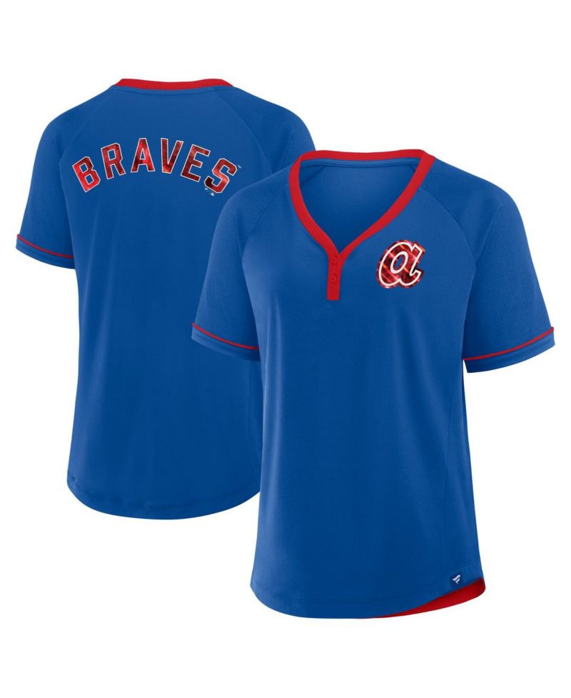 Women's Royal Atlanta Braves Cooperstown Collection League Diva Raglan V-Neck T-Shirt