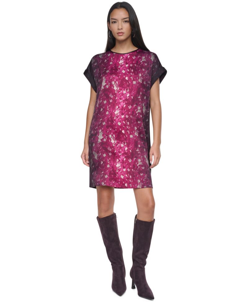 Women's Printed Short-Sleeve Shift Dress