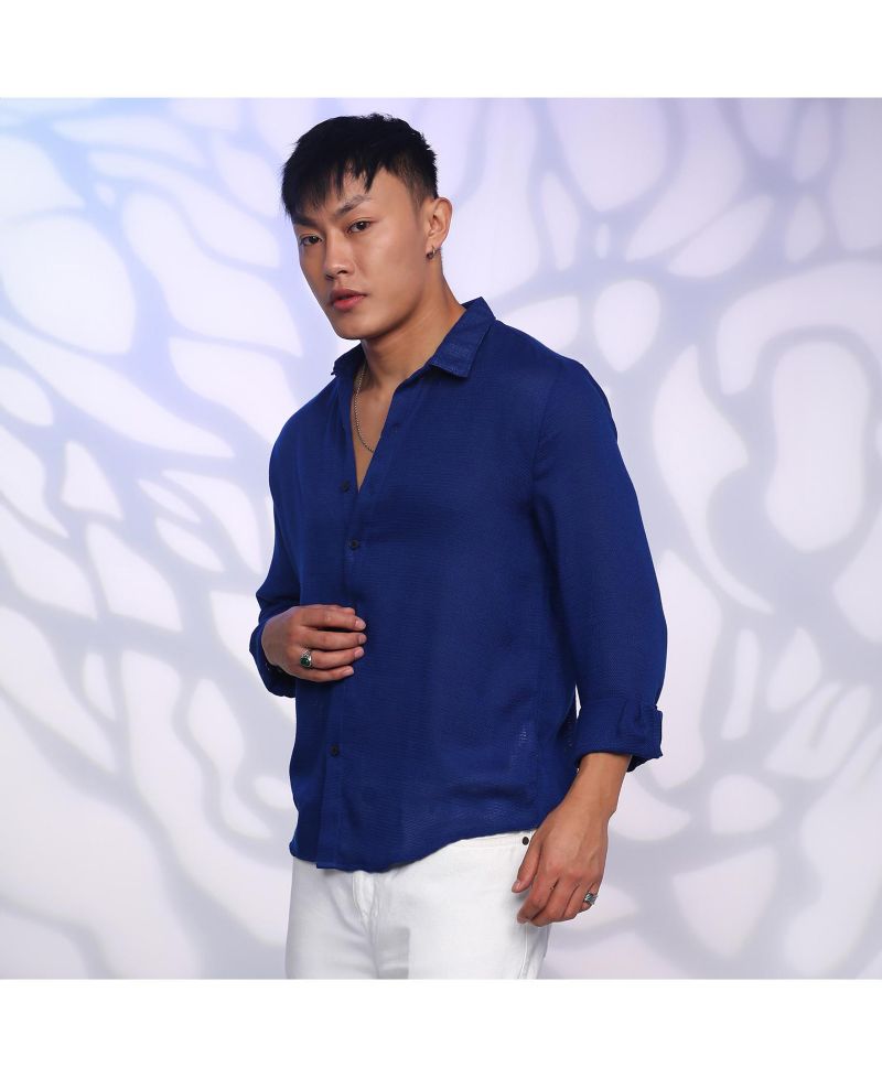 Men's Indigo Blue Solid Woven Shirt