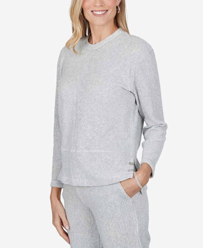 Petite Ribbed Crewneck 3/4-Sleeve Sweater