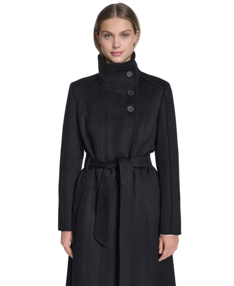 Women's Asymmetric Belted Long Wool-Blend Coat
