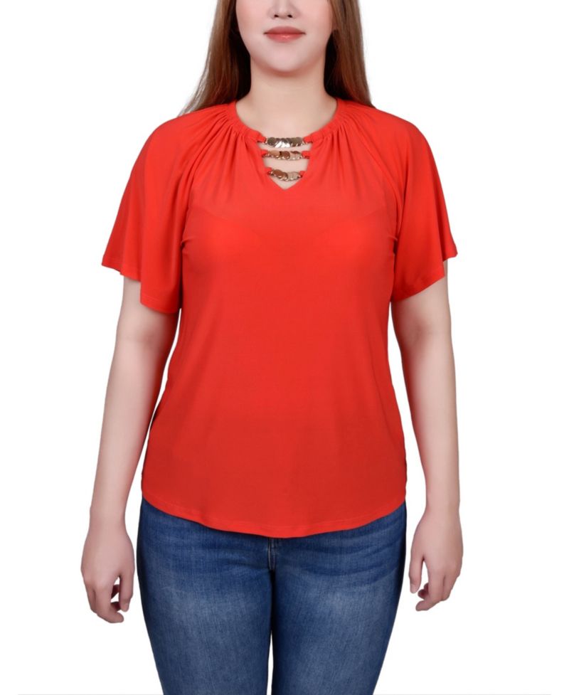 Petite Raglan Sleeve Top with Chain Details