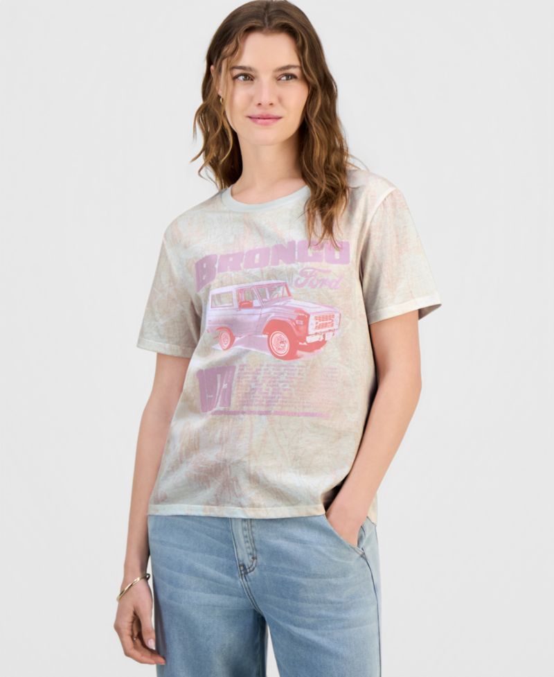 Juniors' Bronco Camo Graphic-Print Crewneck Tee