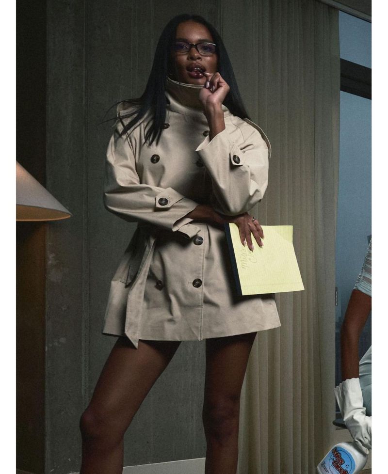 Women's Vanetta Tan High Collar Double-Breasted Trench Mini Coat