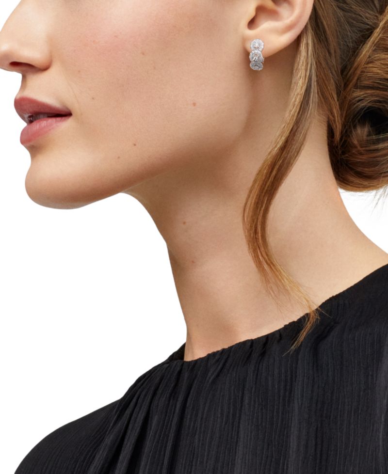 Lab Grown Diamond Triple Halo Hoop Earrings (1/2 ct. t.w.) in Sterling Silver