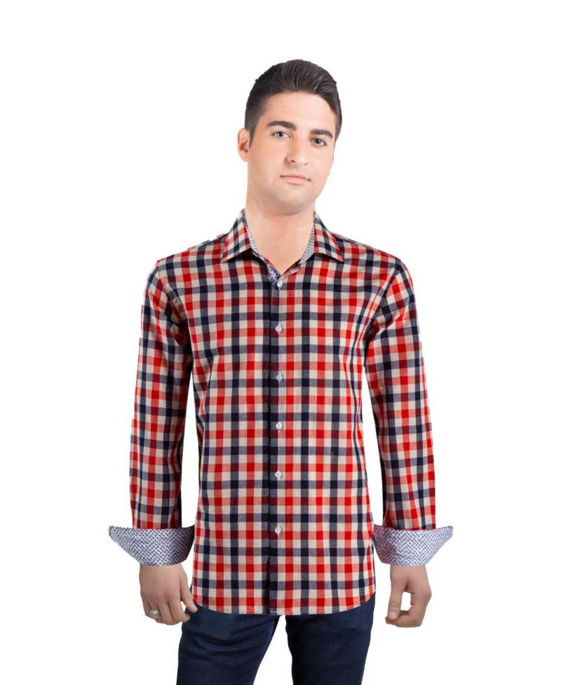 Men's Slim Fit Gingham Plaid Shirt