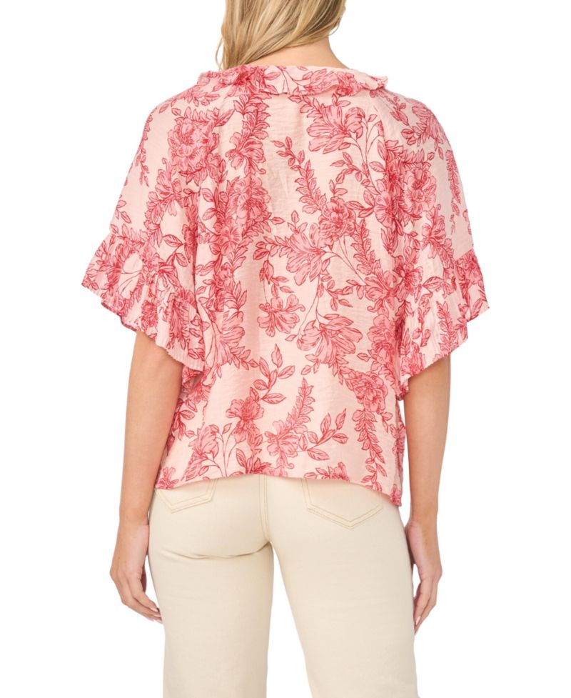 Women's Printed Crewneck Ruffle Front Top