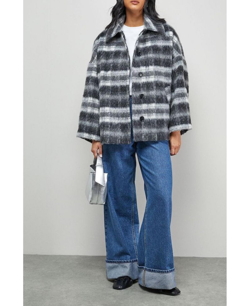 Women's Check Oversized Short Car Coat