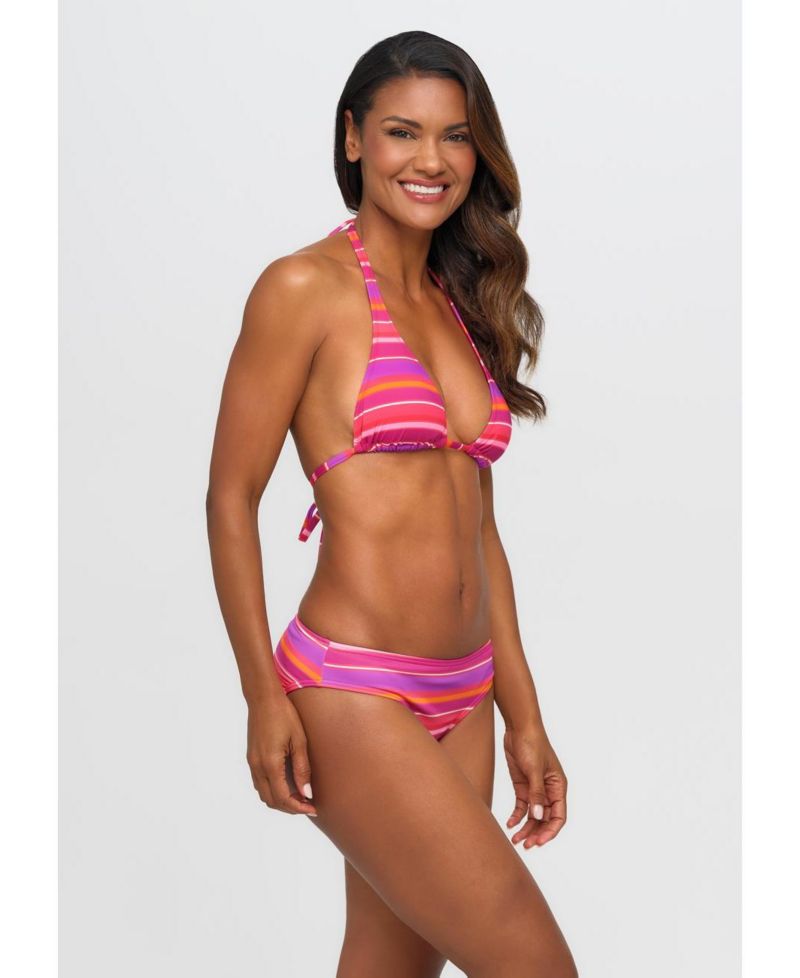 Women's Striped Classic Bikini Mid-Rise Moderate-Coverage Swim Bottom